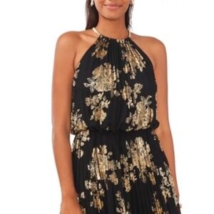 MSK Metallic Print Pleated Maxi Dress Size 16